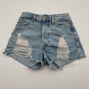 HM Denim High Waisted Distressed Shorts Light‎ Wash Blue Size 2